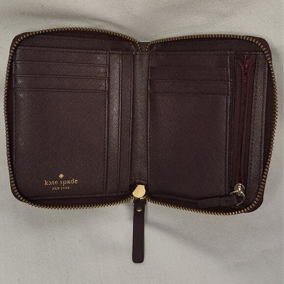 KATE SPADE NEW YORK BURGUNDY LEATHER WALLET – ZIP AROUND – MULTI-COMPARTMENT - Picture 4 of 10